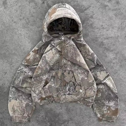 Retro zip up Hoodie Camouflage Pattern